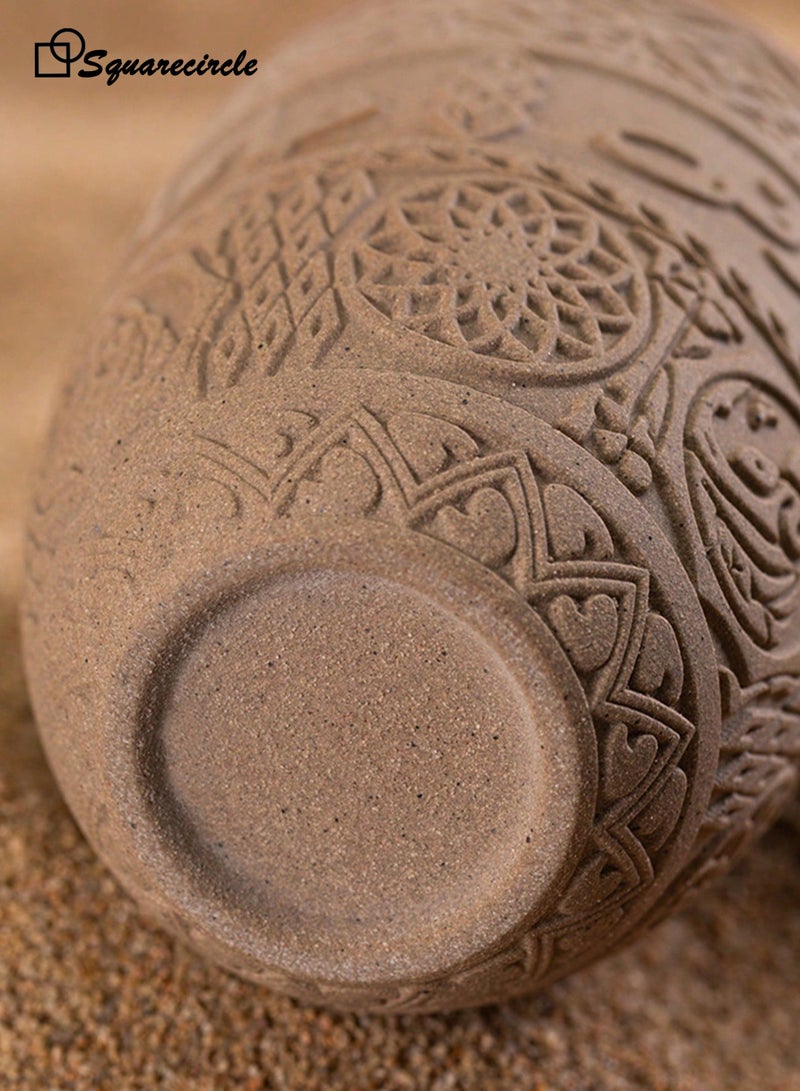 دائرة مربعة كوب قهوة خزفي بطراز عربي كلاسيكي 280 مل – كوب فخار بنقوش عربية بارزة للمشروبات الساخنة والباردة - Image 5